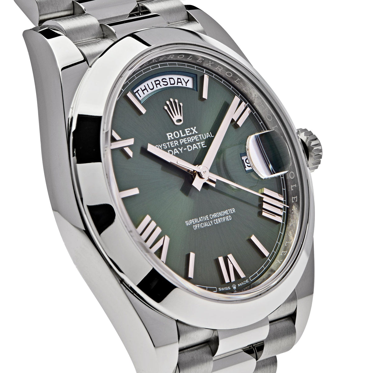 Rolex Day-Date 41mm men's mirror watch, olive green roman numeral dial – view 3