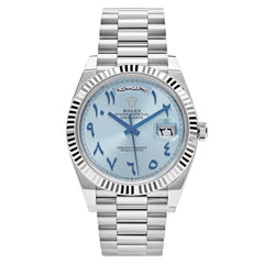 Rolex Day-Date 41mm Men's Mirror Automatic Watch – Ice Blue Eastern Arabic Numeral Dial & Silver Stainless Steel Bracelet