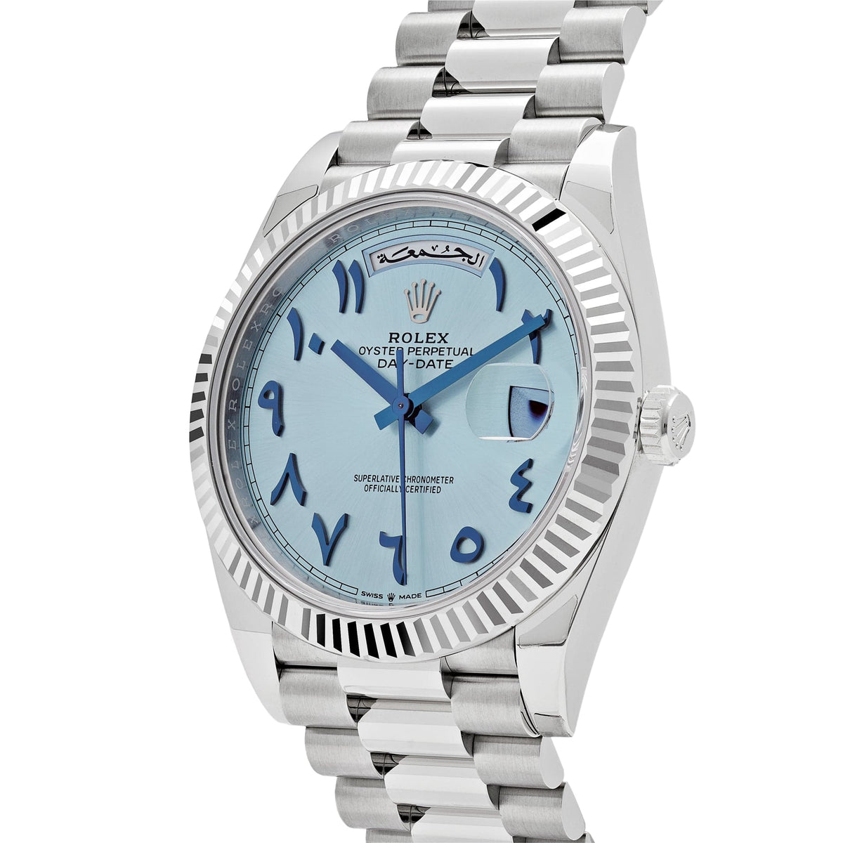 Rolex Day-Date 41mm men's mirror watch, ice blue Eastern Arabic numeral dial – view 2