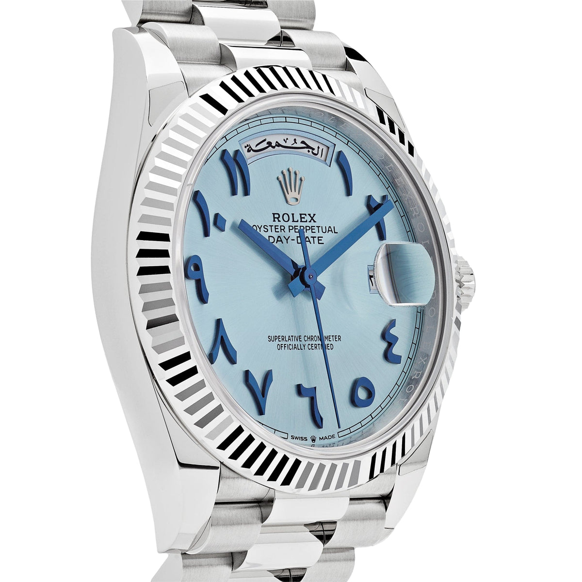 Rolex Day-Date 41mm men's mirror watch, ice blue Eastern Arabic numeral dial – view 3