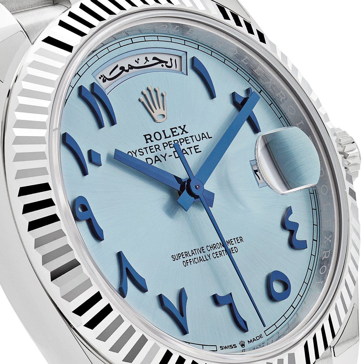 Rolex Day-Date 41mm men's mirror watch, ice blue Eastern Arabic numeral dial – view 4