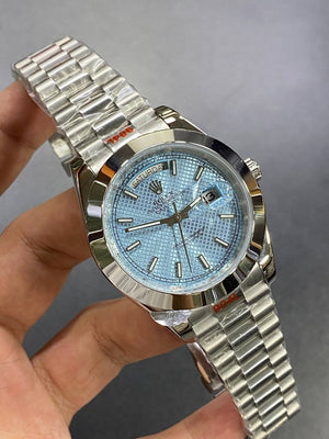 Rolex Day-Date 41mm men's mirror watch, ice blue motif dial – view 6