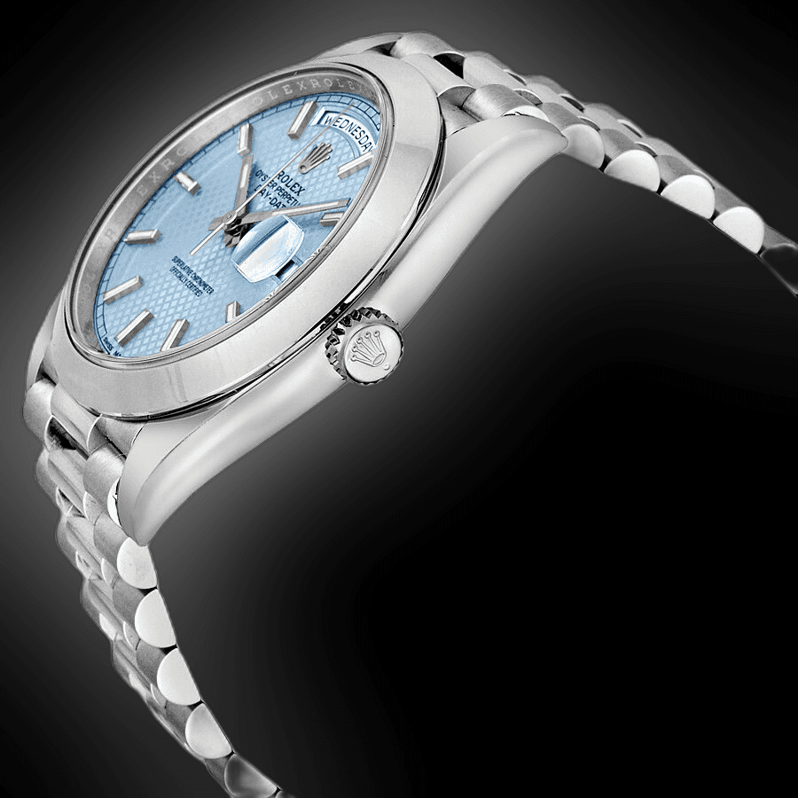 Rolex Day-Date 41mm men's mirror watch, ice blue motif dial – view 4