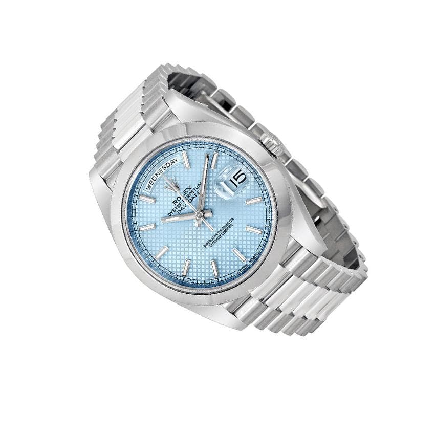 Rolex Day-Date 41mm men's mirror watch, ice blue motif dial – view 6