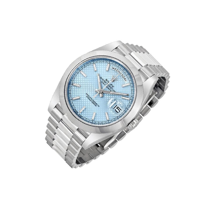 Rolex Day-Date 41mm men's mirror watch, ice blue motif dial – view 7