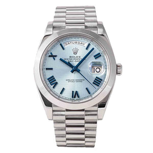 Rolex Day-Date 41mm men's mirror watch, ice blue diagonal motif Roman numeral dial – view 2