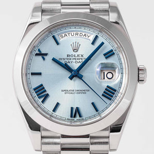 Rolex Day-Date 41mm men's mirror watch, ice blue diagonal motif Roman numeral dial – view 5