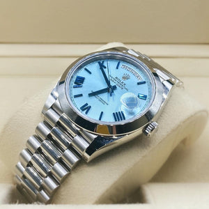 Rolex Day-Date 41mm men's mirror watch, ice blue diagonal motif Roman numeral dial – view 7