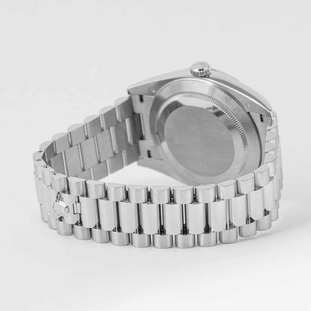 Rolex Day-Date 41mm men's mirror watch, ice blue diagonal motif Roman numeral dial – view 8