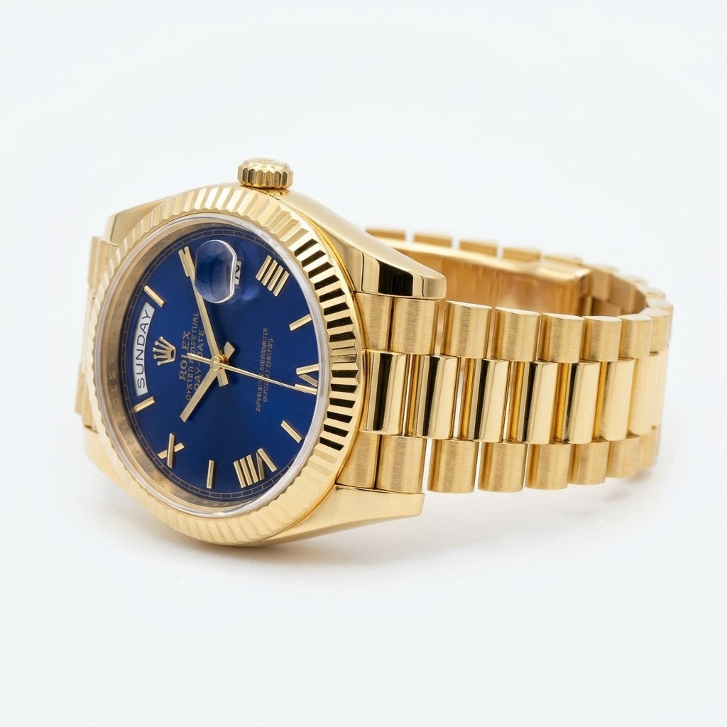 Rolex Day-Date 41mm men's mirror watch, blue Roman numeral dial – view 3