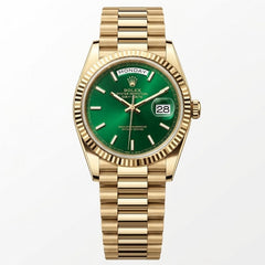 Rolex Day-Date 41mm Men's Mirror Automatic Watch – Green Index Dial & Gold-Tone Stainless Steel Bracelet