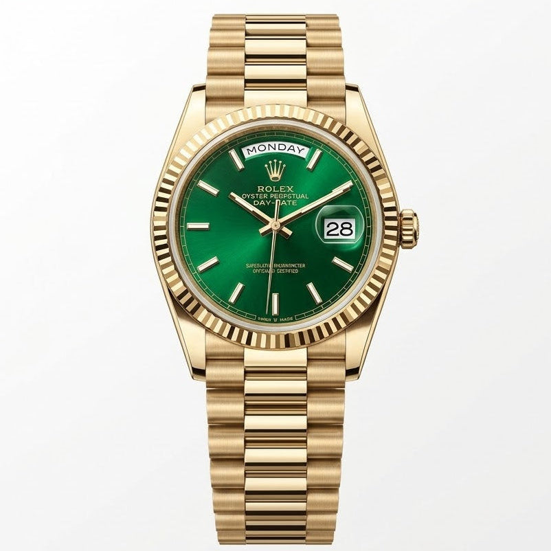 Rolex Day-Date 41mm men's mirror watch, green index dial – view 2