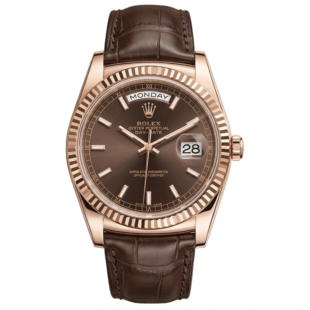 Rolex Day-Date 41mm men's mirror watch, chocolate brown index dial – view 2