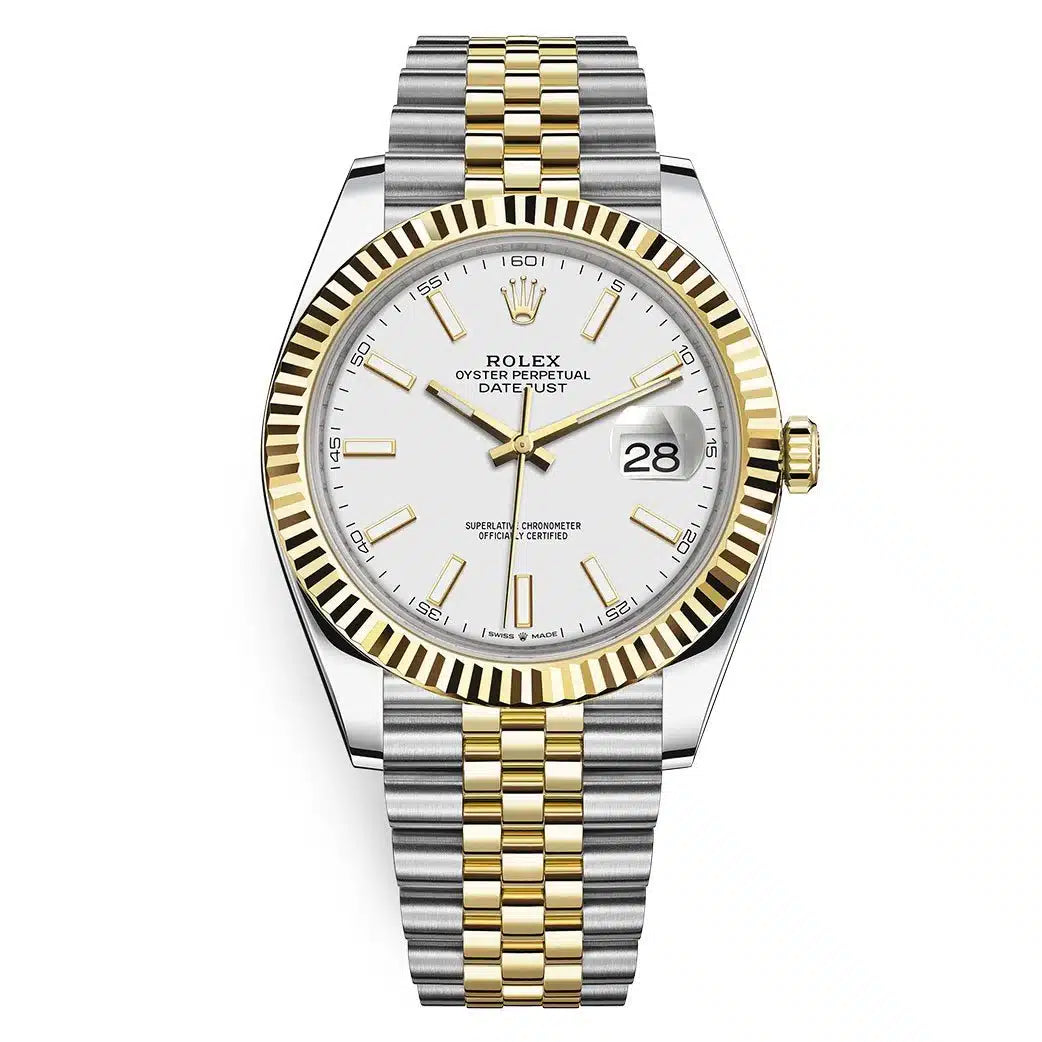 Rolex Datejust 41mm Men's Mirror Automatic Watch – White Dial & Two-Tone Silver & Gold-Tone Stainless Steel Five-Link Bracelet