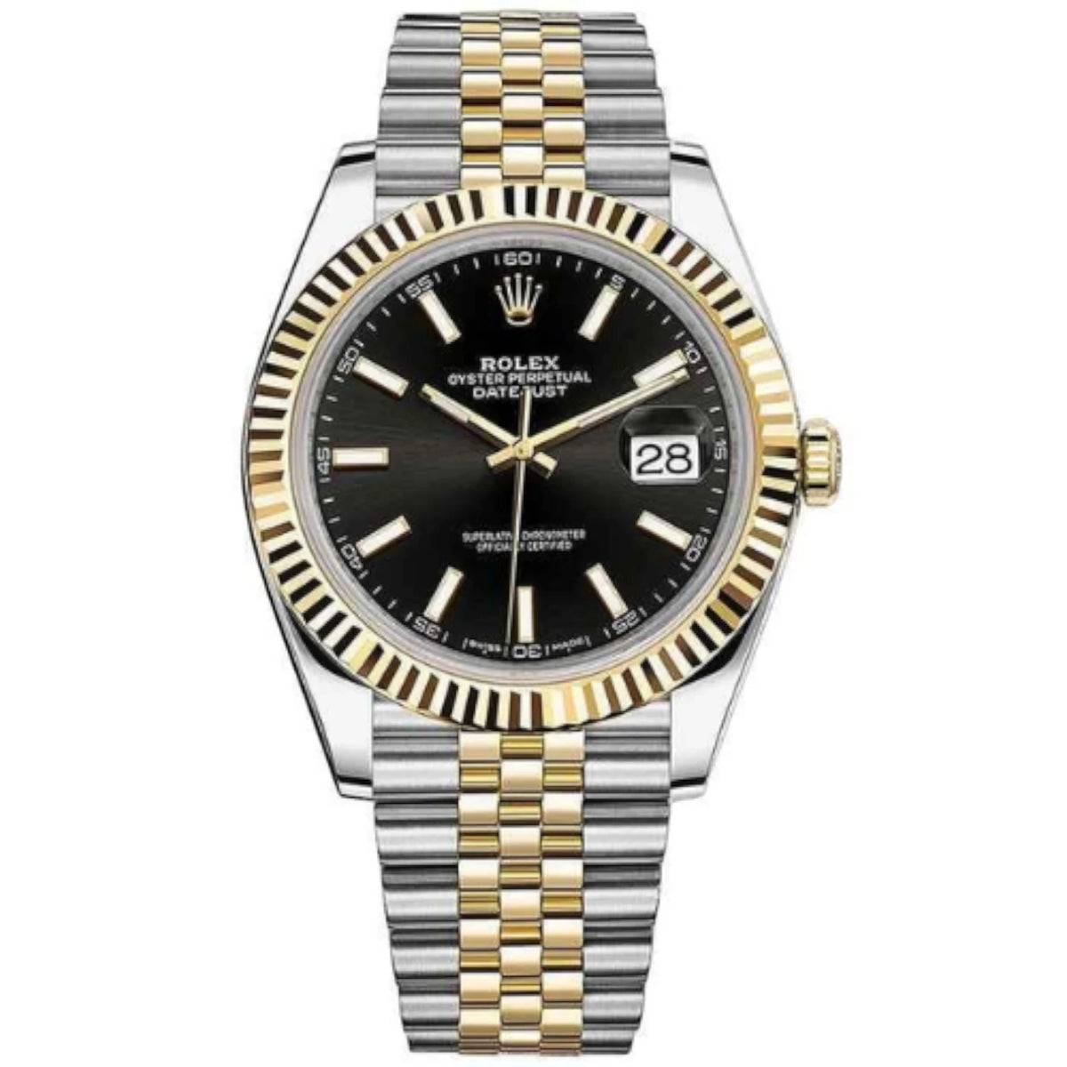 Rolex Datejust 41mm Men's Mirror Automatic Watch – Black Dial & Two-Tone Silver & Gold-Tone Stainless Steel Five-Link Bracelet
