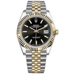 Rolex Datejust 41mm Men's Mirror Automatic Watch – Black Dial & Two-Tone Silver & Gold-Tone Stainless Steel Five-Link Bracelet