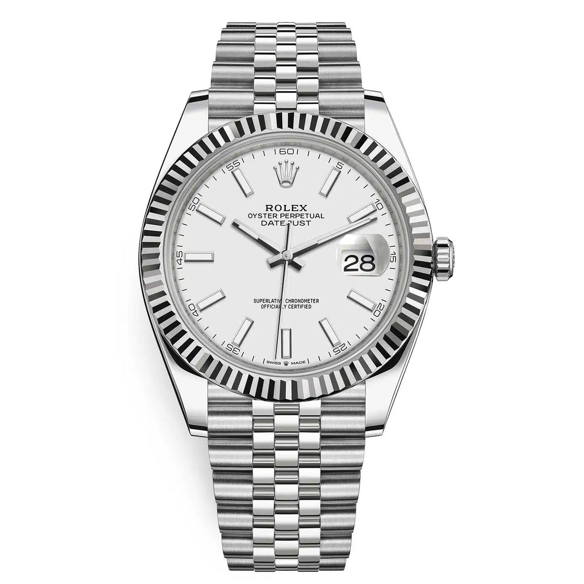 Rolex Datejust 41mm Men's Mirror Automatic Watch – White Dial & Silver Stainless Steel Bracelet