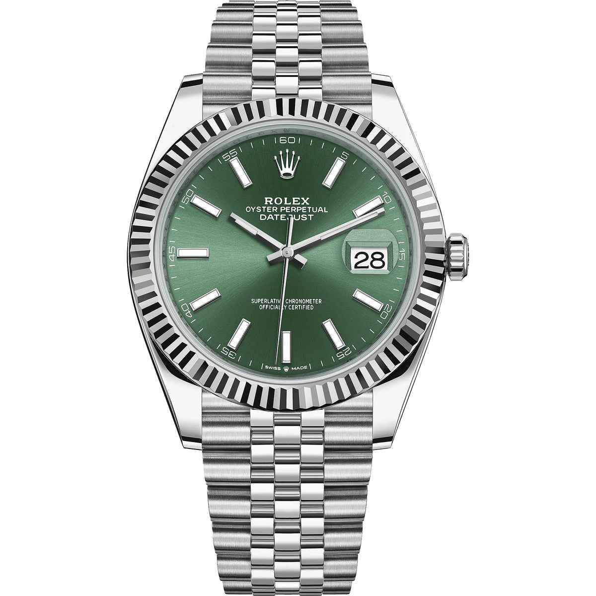 Rolex Datejust 41mm Men's Mirror Automatic Watch – Green Dial & Silver Stainless Steel Bracelet