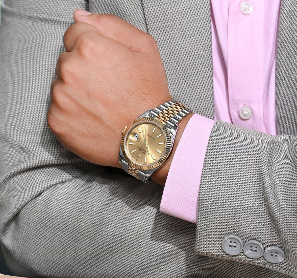Rolex Datejust men's mirror watch, gold-tone dial – view 6