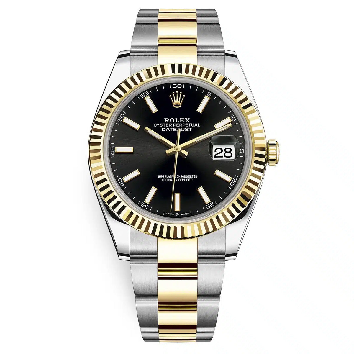 Rolex Datejust 41mm Men's Mirror Automatic Watch – Black Dial & Two-Tone Silver & Gold-Tone Stainless Steel Three-Link Bracelet