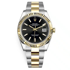 Rolex Datejust 41mm Men's Mirror Automatic Watch – Black Dial & Two-Tone Silver & Gold-Tone Stainless Steel Three-Link Bracelet