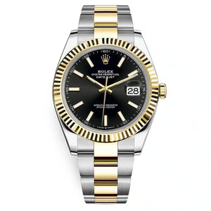 Rolex Datejust 41mm Men's Mirror Automatic Watch – Black Dial & Two-Tone Silver & Gold-Tone Stainless Steel Three-Link Bracelet