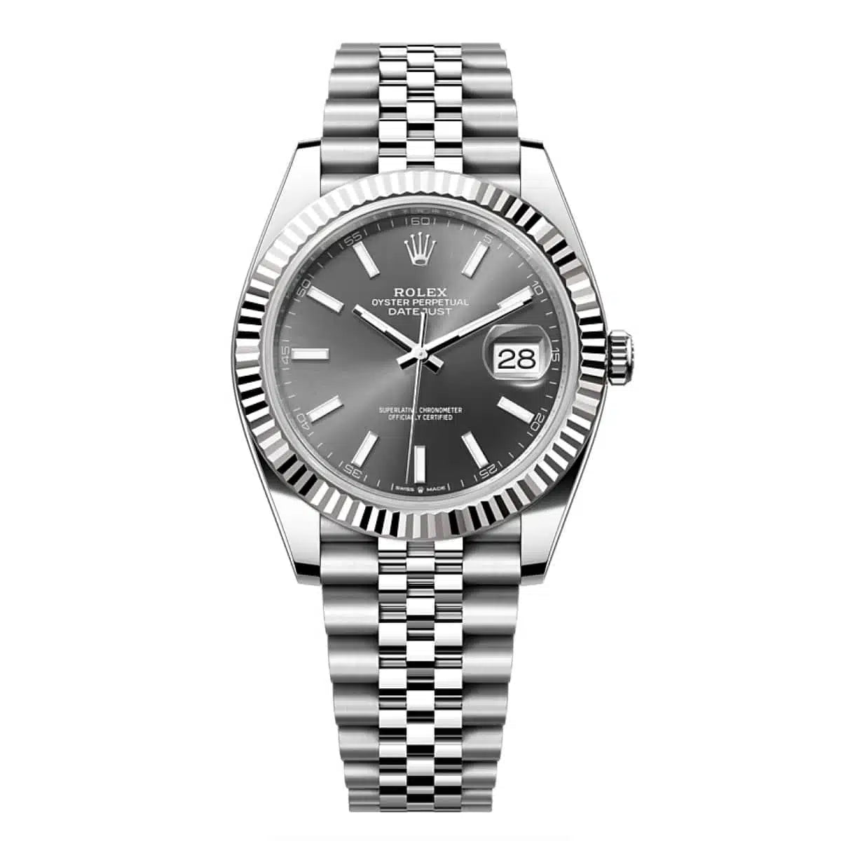 Rolex Datejust 41mm Men's Mirror Automatic Watch – Gray Dial & Silver Stainless Steel Five-Link Bracelet