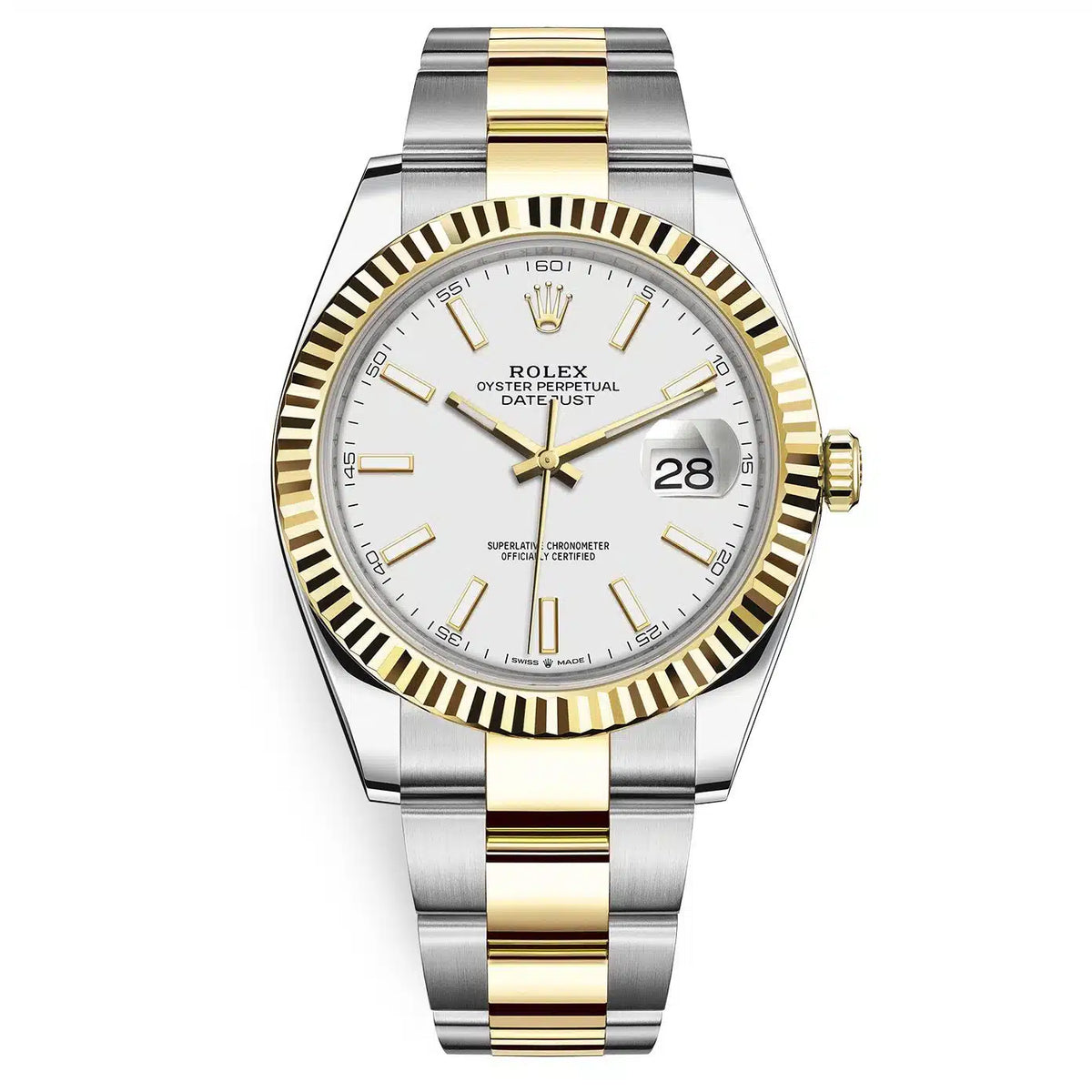 Rolex Datejust 41mm Men's Mirror Automatic Watch – White Dial & Two-Tone Silver & Gold-Tone Stainless Steel Three-Link Bracelet