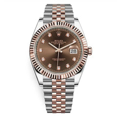 Rolex Datejust 41mm Men's Mirror Automatic Watch – Brown Stone-Set Dial & Two-Tone Silver & Rose Gold-Tone Stainless Steel Bracelet
