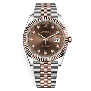Rolex Datejust 41mm Men's Mirror Automatic Watch – Brown Stone-Set Dial & Two-Tone Silver & Rose Gold-Tone Stainless Steel Bracelet