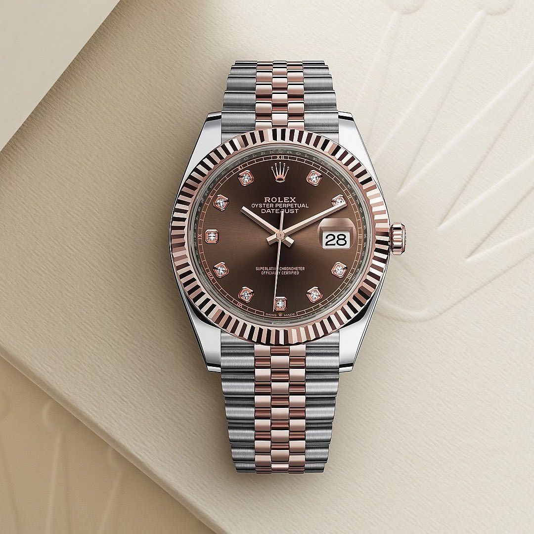 Rolex Datejust men's mirror watch, brown stone-set dial – view 3