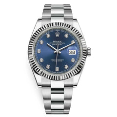 Rolex Datejust 41mm Men's Mirror Automatic Watch – Blue Stone-Set Dial & Silver Stainless Steel Three-Link Bracelet