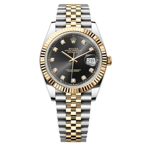 Rolex Datejust 41mm Men's Mirror Automatic Watch – Black Stone-Set Dial & Two-Tone Silver & Gold-Tone Stainless Steel Bracelet