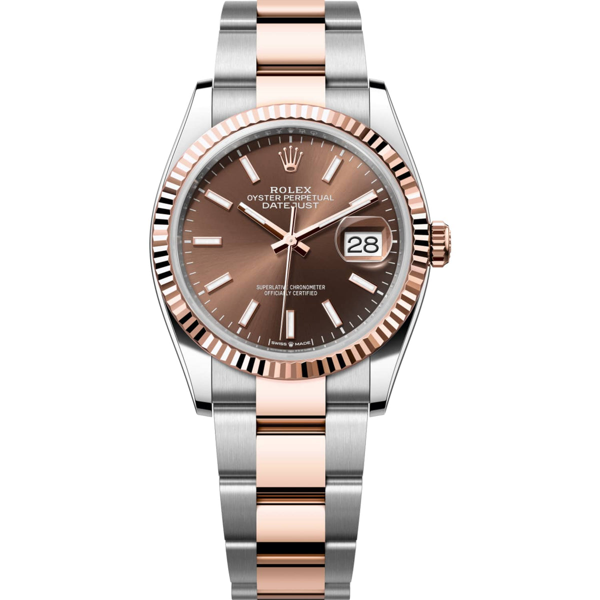 Rolex Datejust 36mm Unisex Mirror Automatic Watch – Chocolate Brown Dial & Two-Tone Silver & Rose Gold-Tone Stainless Steel Three-Link Bracelet