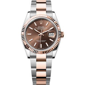 Rolex Datejust 36mm Unisex Mirror Automatic Watch – Chocolate Brown Dial & Two-Tone Silver & Rose Gold-Tone Stainless Steel Three-Link Bracelet