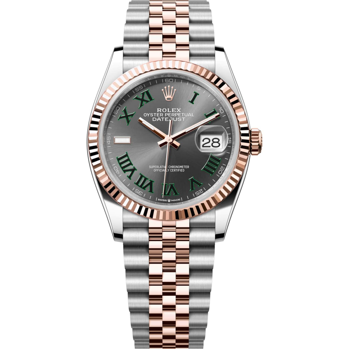 Rolex Datejust 36mm Unisex Mirror Automatic Watch – Slate Gray Roman Numeral Dial & Two-Tone Silver & Rose Gold-Tone Stainless Steel Five-Link Bracelet