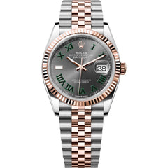 Rolex Datejust 36mm Unisex Mirror Automatic Watch – Slate Gray Roman Numeral Dial & Two-Tone Silver & Rose Gold-Tone Stainless Steel Five-Link Bracelet