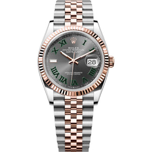 Rolex Datejust 36mm Unisex Mirror Automatic Watch – Slate Gray Roman Numeral Dial & Two-Tone Silver & Rose Gold-Tone Stainless Steel Five-Link Bracelet