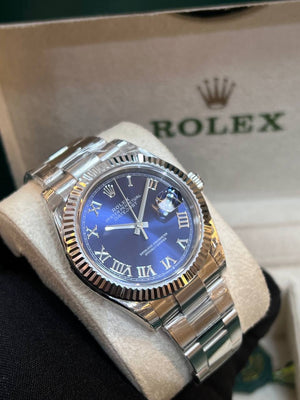 Rolex Datejust 36mm unisex mirror watch, blue roman numeral dial – view 3