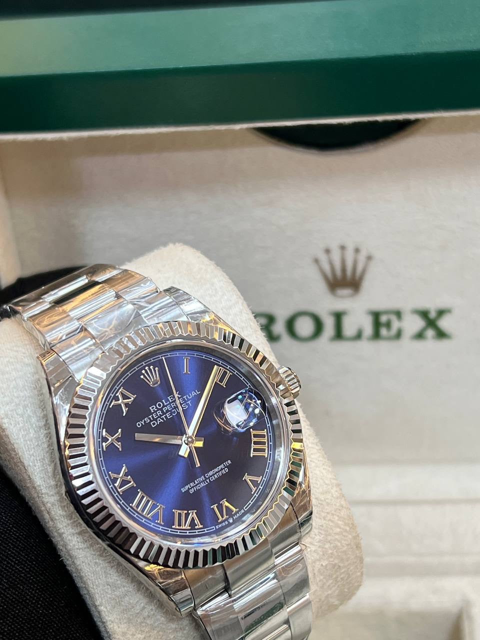 Rolex Datejust 36mm unisex mirror watch, blue roman numeral dial – view 6