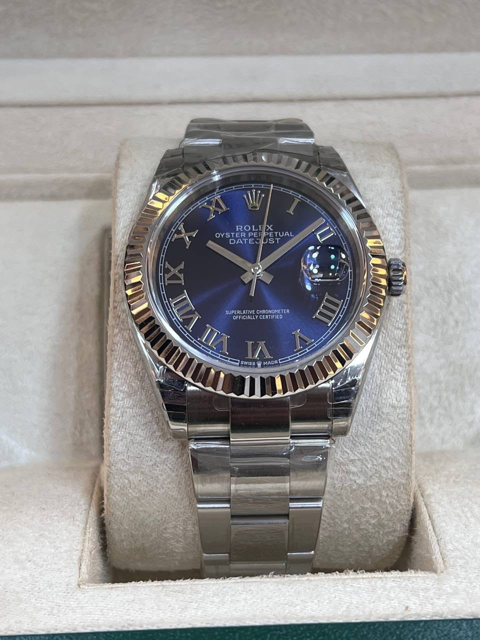 Rolex Datejust 36mm unisex mirror watch, blue roman numeral dial – view 7