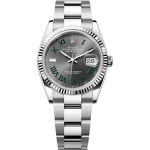 Rolex Datejust 36mm Unisex Mirror Automatic Watch – Slate Gray Roman Numeral Dial & Silver Stainless Steel Three-Link Bracelet