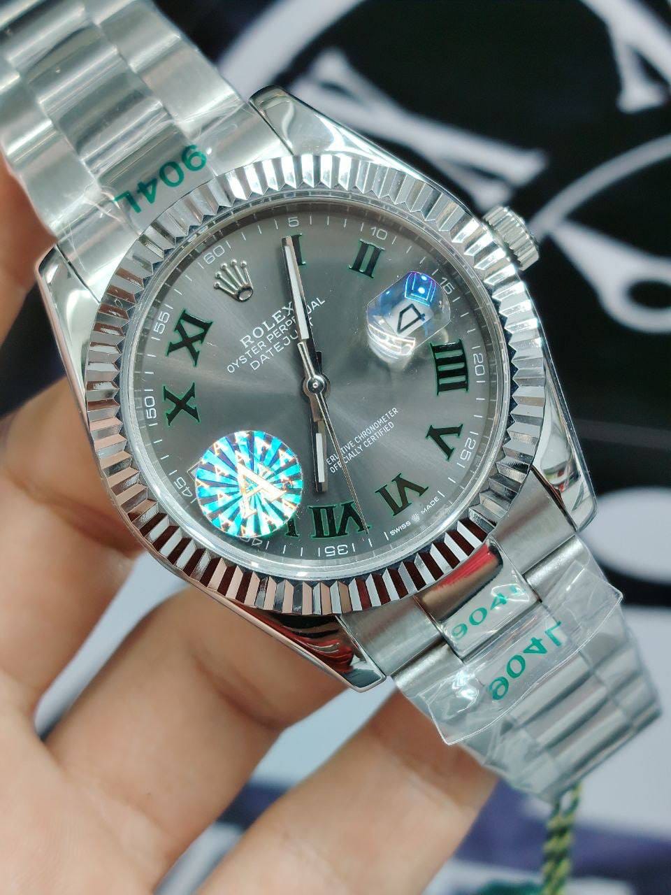 Rolex Datejust 36mm unisex mirror watch, slate gray roman numeral dial – view 3