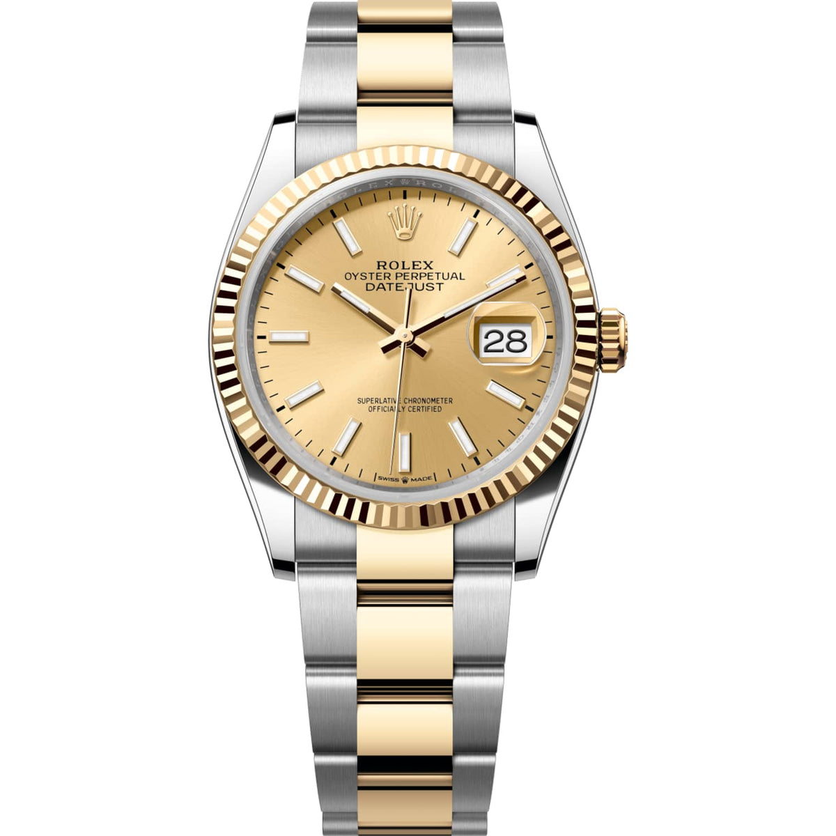 Rolex Datejust 36mm Unisex Mirror Automatic Watch – Champagne Dial & Two-Tone Silver & Gold-Tone Stainless Steel Three-Link Bracelet