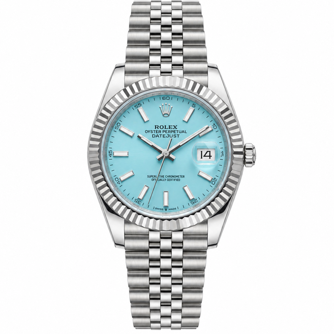 Rolex Datejust 36mm Unisex Mirror Automatic Watch – Ice Blue Dial & Silver Stainless Steel Three-Link Bracelet