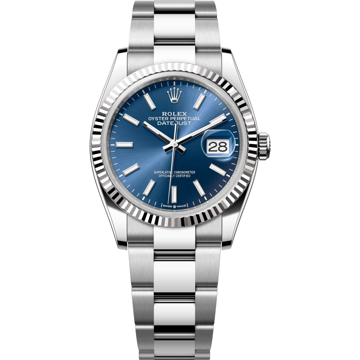Rolex Datejust 36mm Unisex Mirror Automatic Watch – Blue Dial & Silver Stainless Steel Three-Link Bracelet