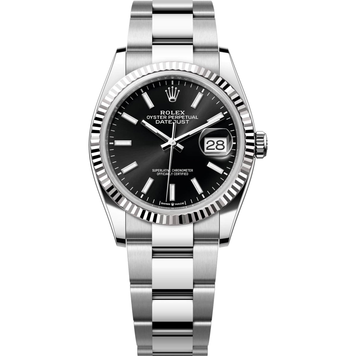 Rolex Datejust 36mm Unisex Mirror Automatic Watch – Black Dial & Silver Stainless Steel Three-Link Bracelet