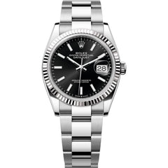 Rolex Datejust 36mm Unisex Mirror Automatic Watch – Black Dial & Silver Stainless Steel Three-Link Bracelet