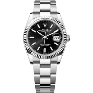 Rolex Datejust 36mm Unisex Mirror Automatic Watch – Black Dial & Silver Stainless Steel Three-Link Bracelet