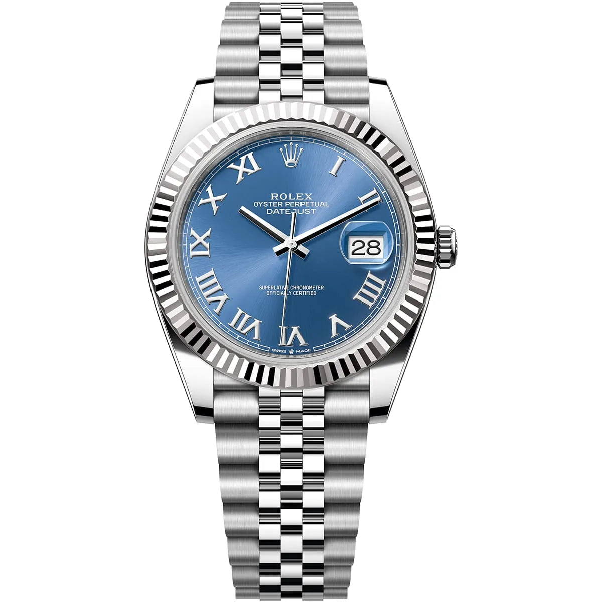 Rolex Datejust 36mm Unisex Mirror Automatic Watch – Blue Roman Numeral Dial & Silver Stainless Steel Five-Link Bracelet